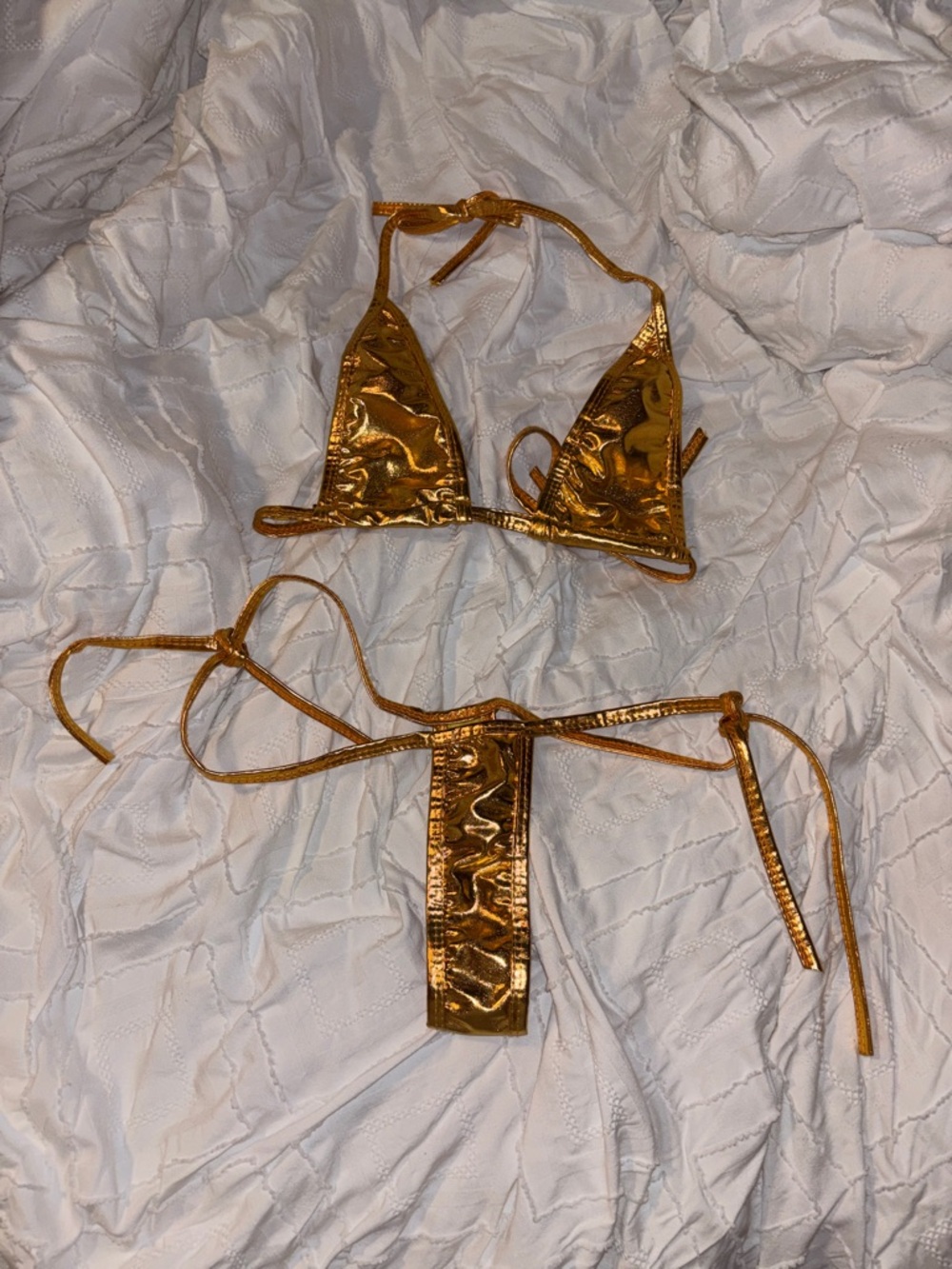 Gold 2 Piece Bikini Set Micro Bikini Thong Sexy Vacation Resort Swim Beach